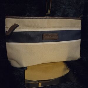Coach Canvas Travel Pouch Cosmetic Toiletry Organizer Cream Brown Zip